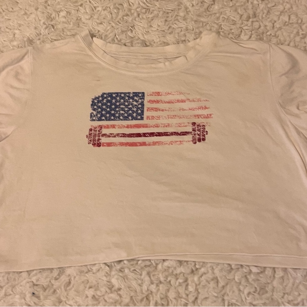 Kids White Graphic Tee with American Flag Design